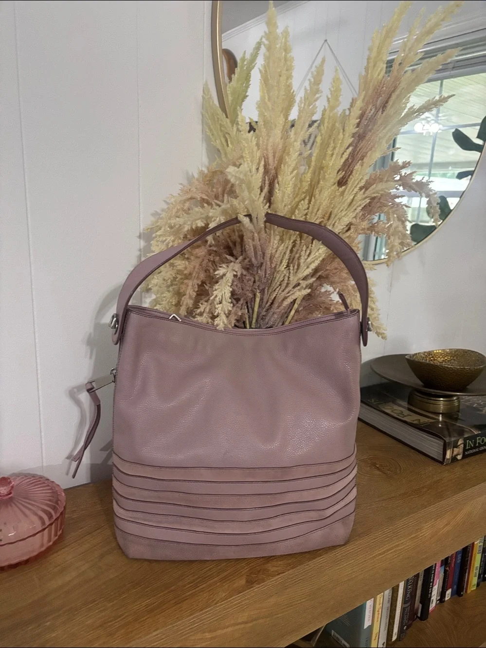 Fossil  Maya Leather Hobo Shoulder Bag in Dusty Pink